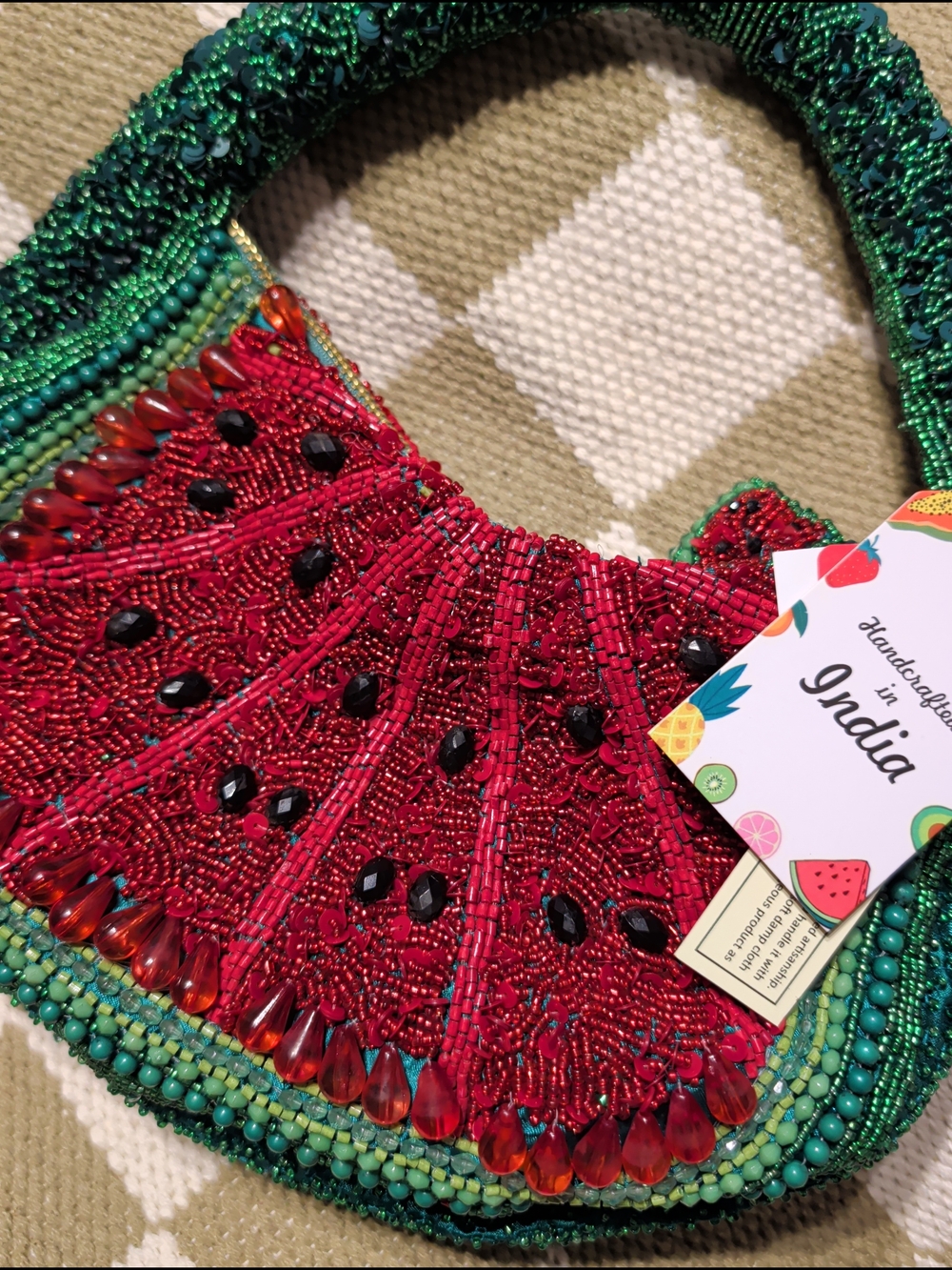 Viral Beaded Watermelon Mini Shoulder Bag - Red & Green Nwt - Picture 3 of 4
